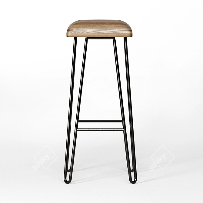 Rustic Wooden Iron Bar Stool 3D model image 4