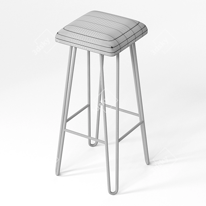 Rustic Wooden Iron Bar Stool 3D model image 6