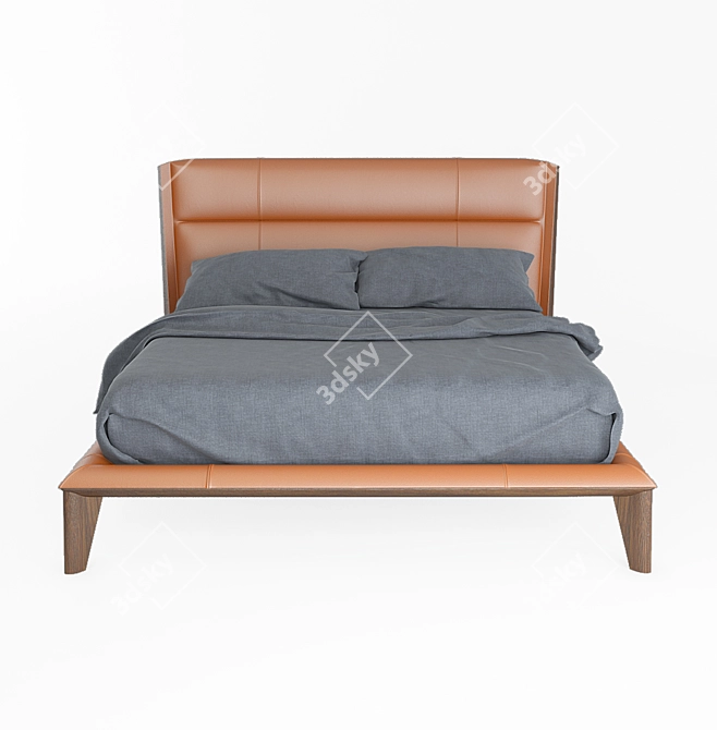 Elegante Canaletta Walnut Leather Bed 3D model image 2