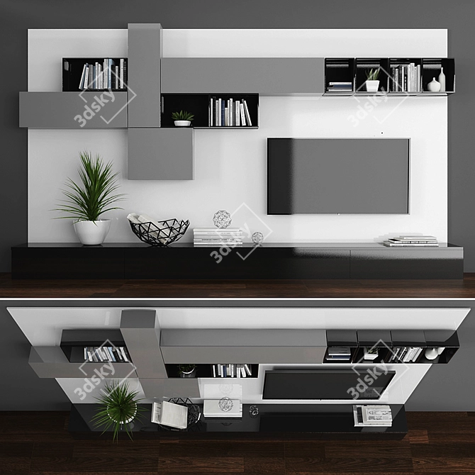 Sleek TV Stand Set 074 3D model image 1