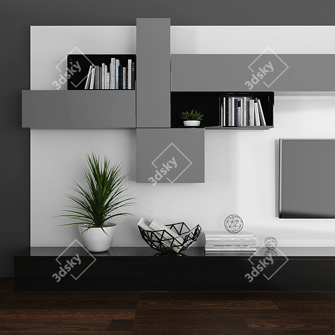 Sleek TV Stand Set 074 3D model image 2