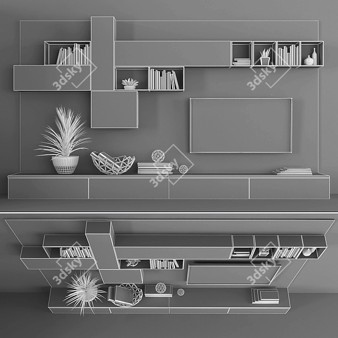 Sleek TV Stand Set 074 3D model image 3