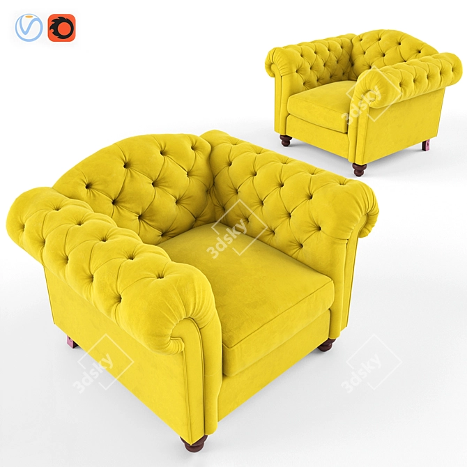 Windsor Velvet Accent Chair 3D model image 1