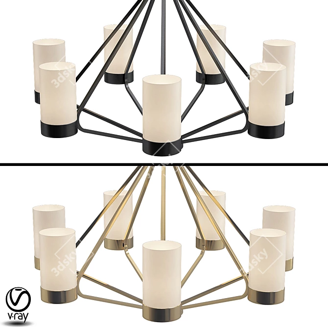 Bronze Beauty: 7-Light Glass Chandelier 3D model image 1