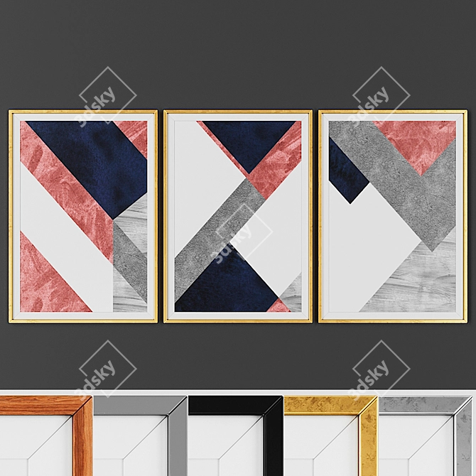 Scandinavian Geometric Picture Frame Set 3D model image 1