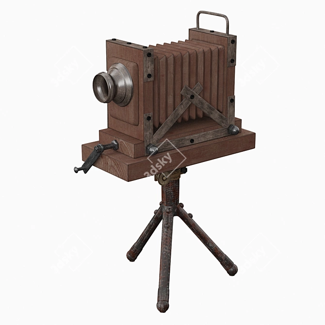 Vintage Wood Brass Camera 3D model image 1