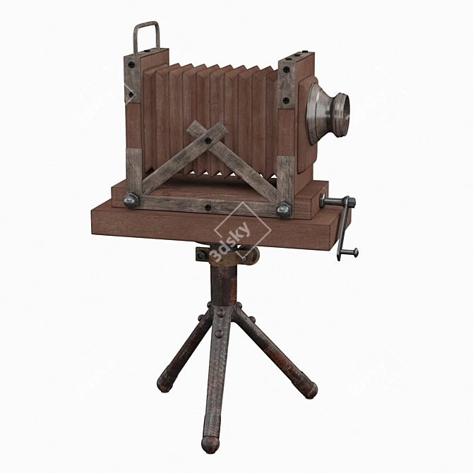 Vintage Wood Brass Camera 3D model image 2