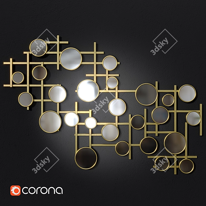 Golden Cluster Mirror Wall Decor 3D model image 1