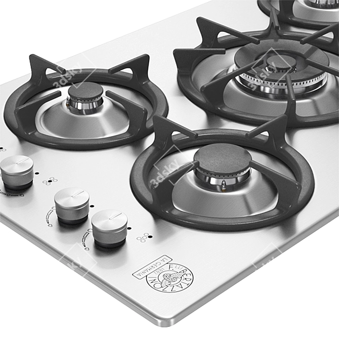 90mm 5-Burner Gas Cooktop with Individual Pan Supports 3D model image 2