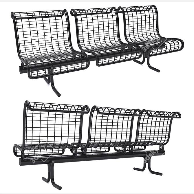 Durable Metal Bench for Stations 3D model image 1