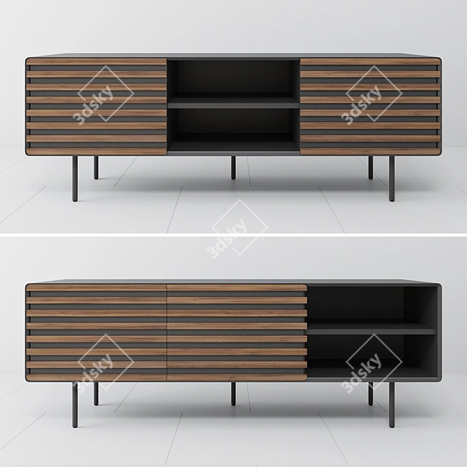 Fashionable Graphite TV Cabinet with MDF Structure 3D model image 1