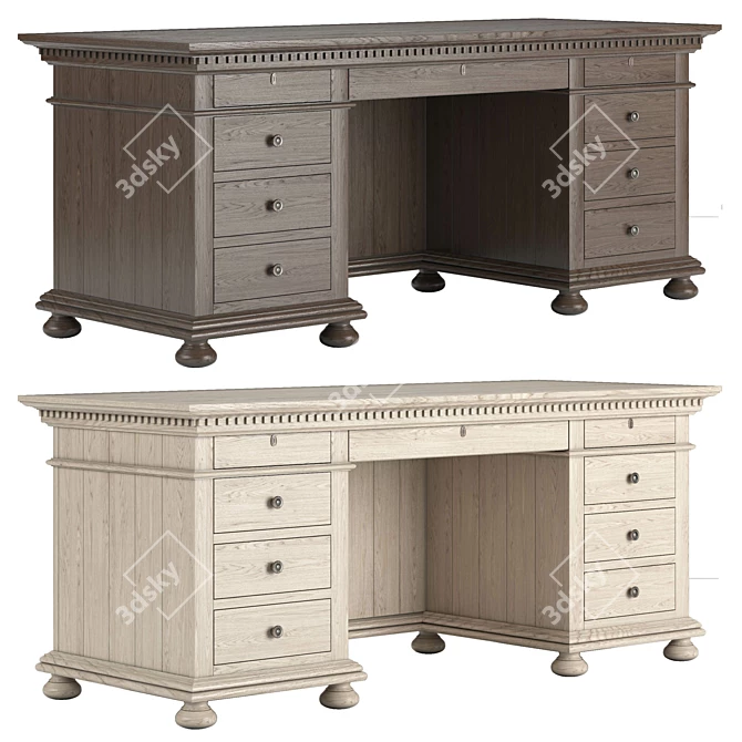 RH St James Desk Table 76"W X 30"D 3D model image 2