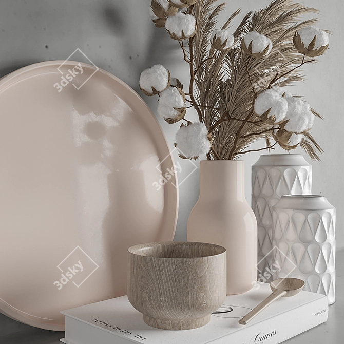 Cotton Bouquet with Vase - Elegant Decor Set 3D model image 2