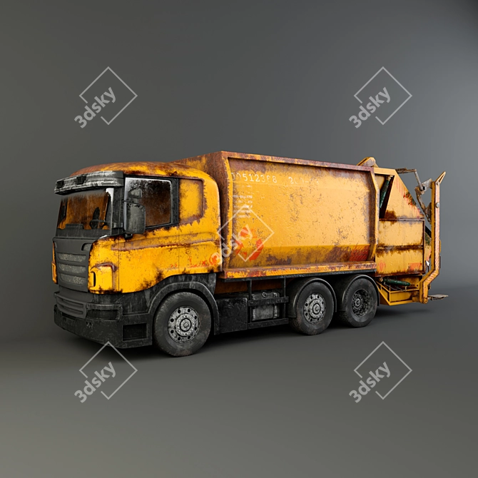 Rugged Rust Bucket Garbage Truck 3D model image 2
