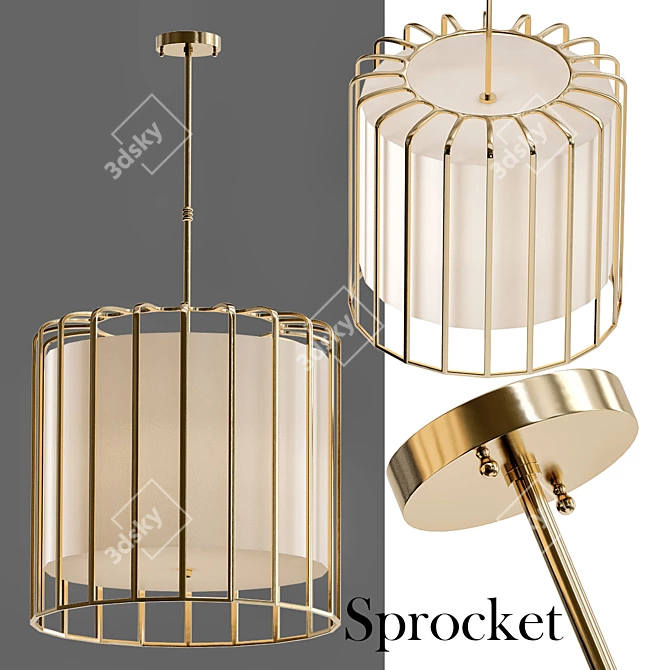 Elegant 9-Light Gold Pendant 3D model image 1