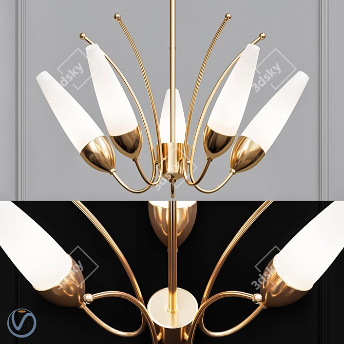 Opulent Opal Brass Chandelier 3D model image 1