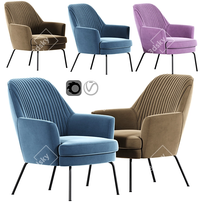 Modern Celine Strip Armchair: Sleek Design & Versatile Style 3D model image 1