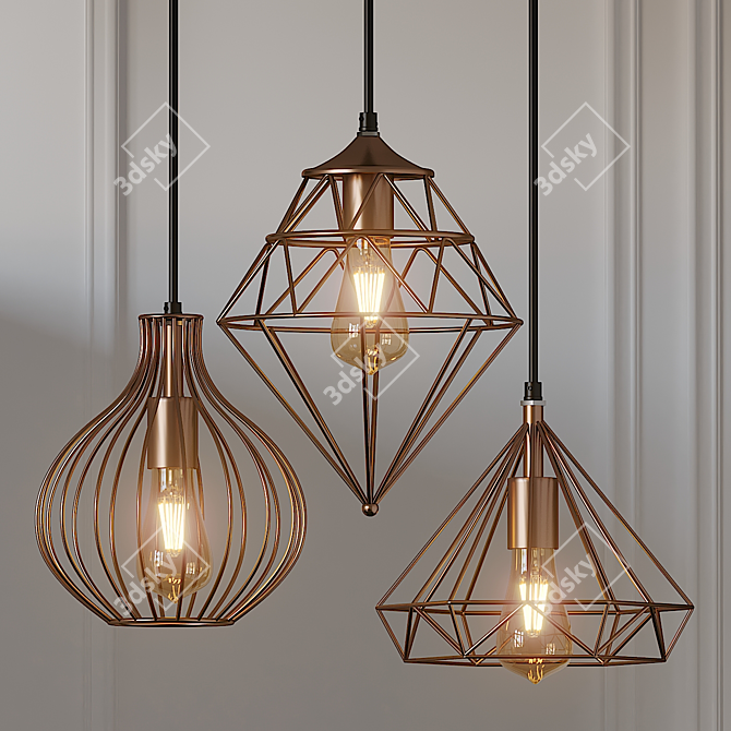 Copper Metal Pendant Light 3D model image 1