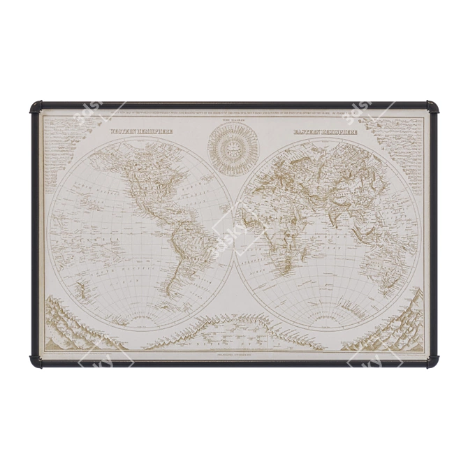 Antiqued Canvas World Map: Vintage Inspired Wall Decor 3D model image 2