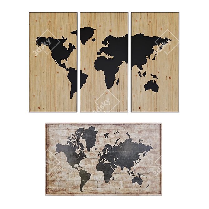 World Map Wall Art Collection 3D model image 1