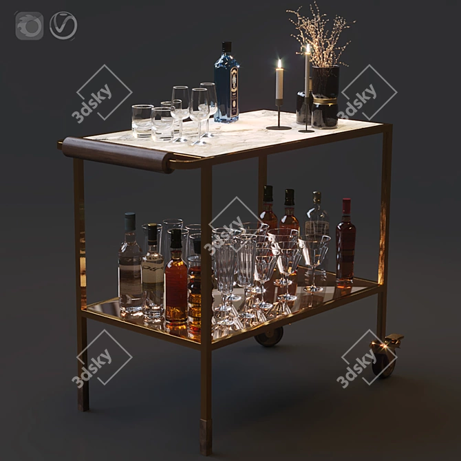 Sleek Bar Cart Set 3D model image 1