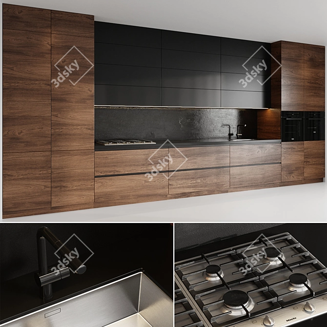 Modern Kitchen Set: Poliform My Planet, Blanco Sink, Miele Oven & Microwave 3D model image 3