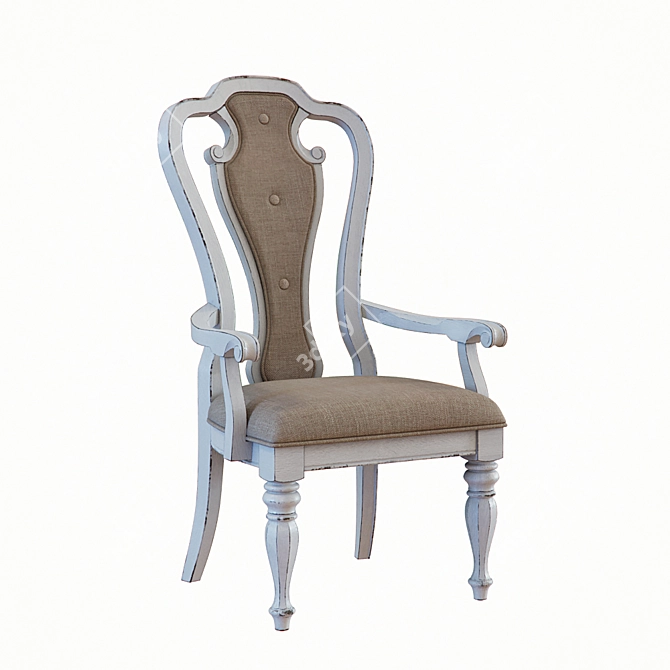 Antique White Upholstered Arm Chair 3D model image 1