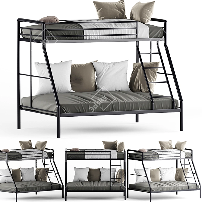 Modern Metal Twin Bunk Bed 3D model image 1