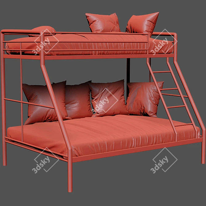 Modern Metal Twin Bunk Bed 3D model image 2