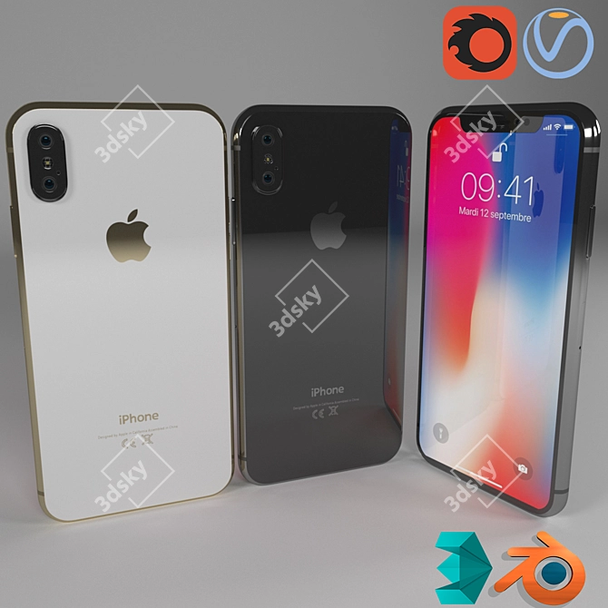 Sleek iPhone X: Black & White 3D model image 1