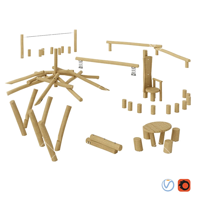 NATURAL PLAY: Kompan Log Equipment 3D model image 1