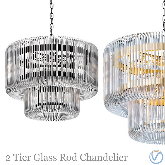 Elegant 2 Tier Glass Chandelier 3D model image 1