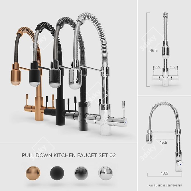 Sleek Pull-Down Kitchen Faucet 3D model image 1