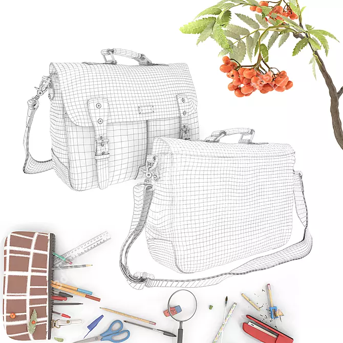 School Essentials Set: Bag & Stationery 3D model image 3