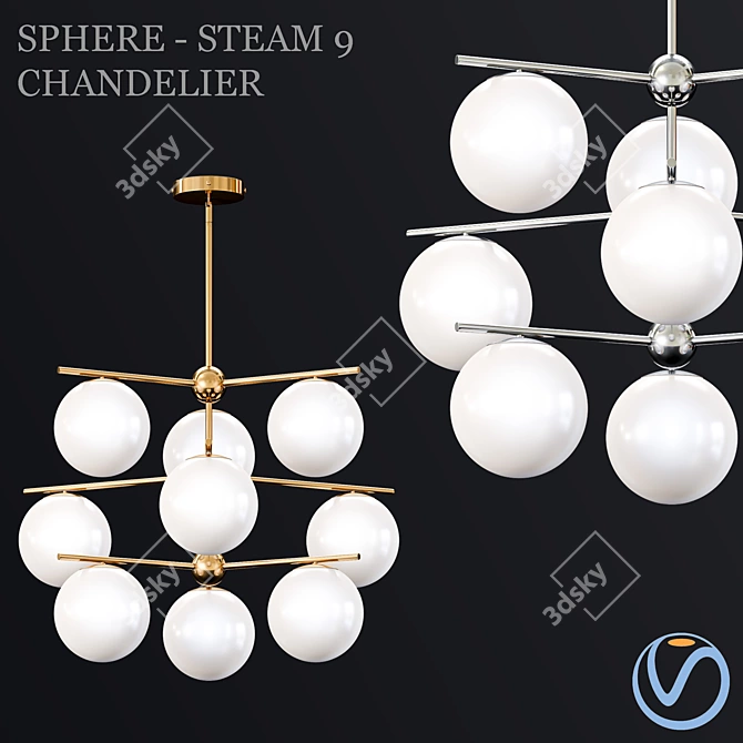 Elegant Milk Chandelier with 9 Lights 3D model image 1