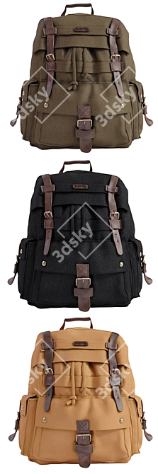 Kattee Canvas Leather Backpack 3D model image 2