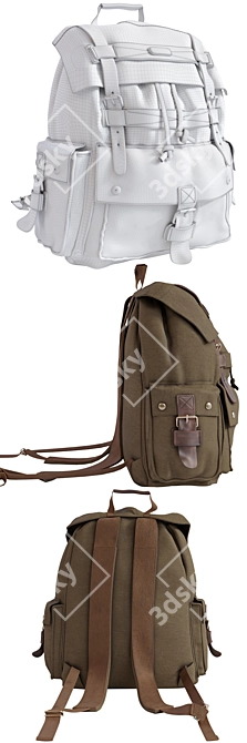 Kattee Canvas Leather Backpack 3D model image 3