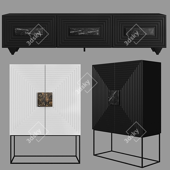 Elegant MDF Chests with Marble Handles 3D model image 1