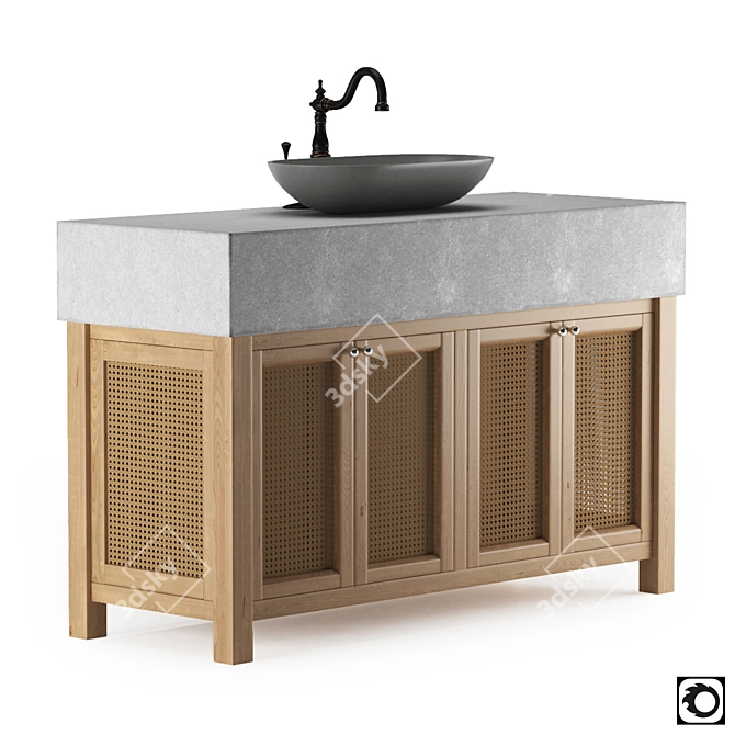 Rustic Wood Wicker Bathroom Vanity 3D model image 1