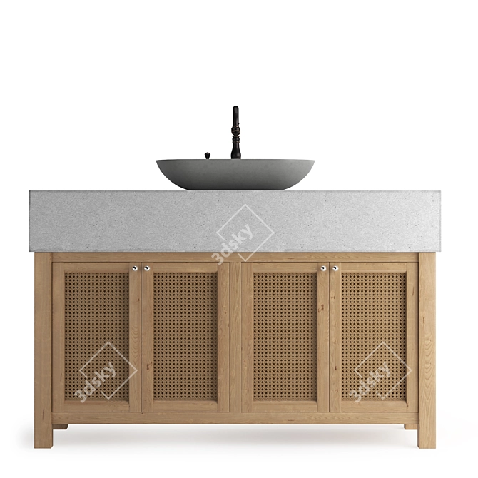 Rustic Wood Wicker Bathroom Vanity 3D model image 2