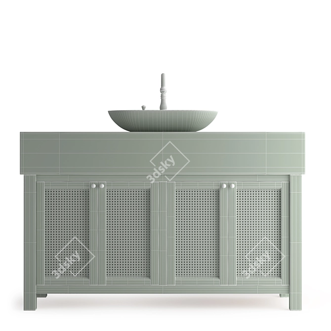 Rustic Wood Wicker Bathroom Vanity 3D model image 3