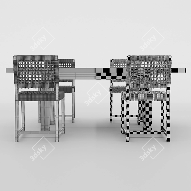 Modern Montreale Wood Table & Dafne Rope Chair 3D model image 3