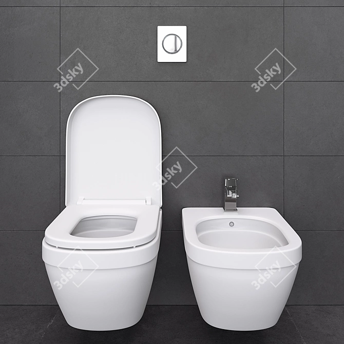 Elegant Flush Button Toilet 3D model image 1