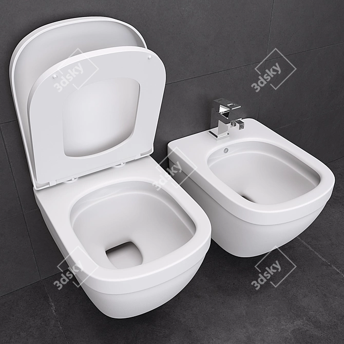 Elegant Flush Button Toilet 3D model image 2