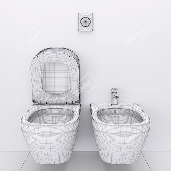 Elegant Flush Button Toilet 3D model image 3