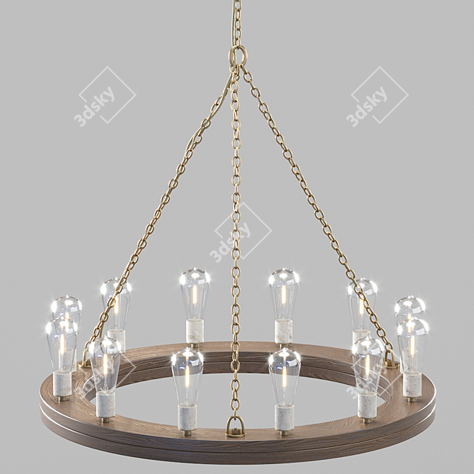 Geoffrey Wood & Iron Chandelier 3D model image 1