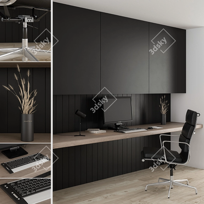 Sleek Black Office Furniture 3D model image 1