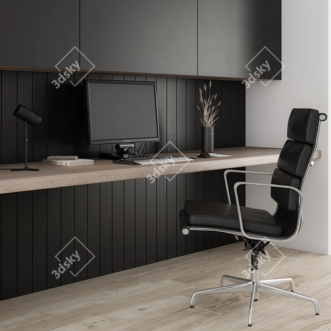 Sleek Black Office Furniture 3D model image 2