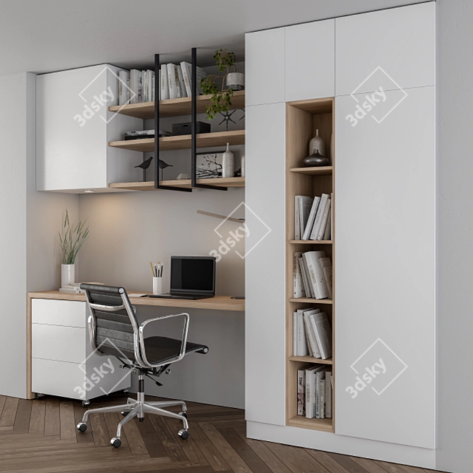 Stylish White Home Office 3D model image 1