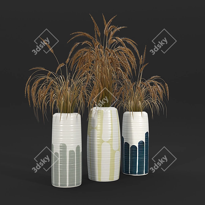 Striped Gray Tall Vase 3D model image 2